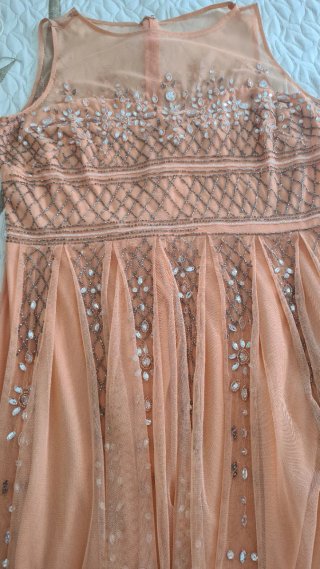 Vestido de fiesta mujer rosa y plata