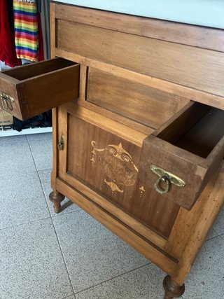 Lavabo antiguo madera y cerámica restaurado
