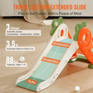 Tobogán para Niños, Tobogán para Niños de 1 a 12 Años con Escaleras Escalables y Aro de Baloncesto, Parque Infantil Interior Exterior para Niños de Hasta 40 kg, Parque Infantil para Niños con Bara...