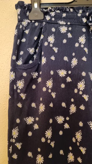 Pantalón Niña Azul Marino y Estampado Margaritas