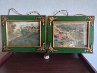 2 Litografías Marco Cristal Dorado y Verde