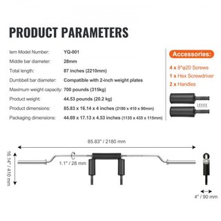 Barra de Sentadillas de Seguridad, Barra de Sentadillas de 700 LBS, Accesorio de Barra de Sentadillas de Seguridad con Almohadillas para Hombros y Brazos, Barra de Peso de 28 mm de Diámetro, Ideal...