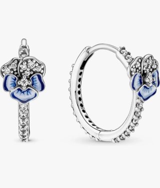 Pendientes Aro Pandora Flor Azul y Circonitas