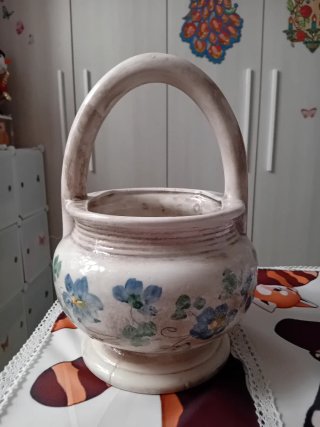 Cestino ceramica dipinto a mano anni '70