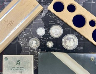 Set 5 Monedas de Plata. Estuche V Centenario. 1990