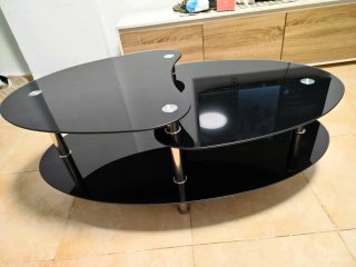 Mesa de centro cristal negra y metal