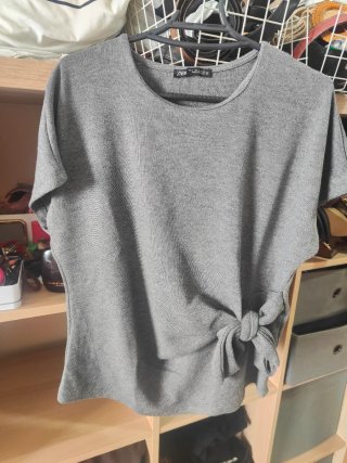 Conjunto Zara Top Nudo Falda Larga Gris