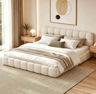 Cama beige con cabecero capitoné * NO CANAPE*