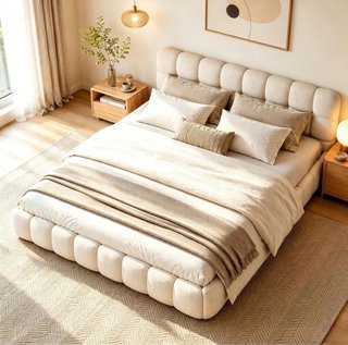 Cama beige con cabecero capitoné * NO CANAPE*