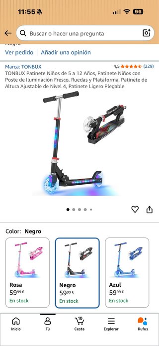 Patinete TONBUX Niños con Luces LED