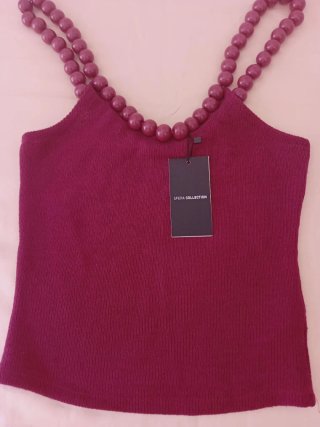 Top Sfera con tirantes de perlas