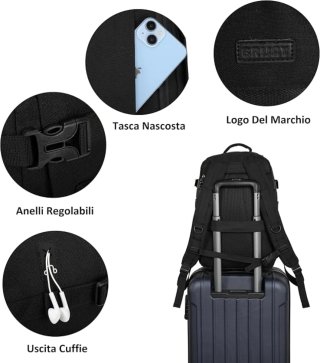 Zaino Cabina Ryanair Easyjet 40x20x25cm 20L Nero