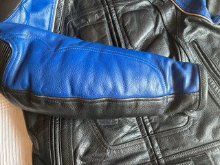 Traje de moto 2 piezas cuero azul y negro
