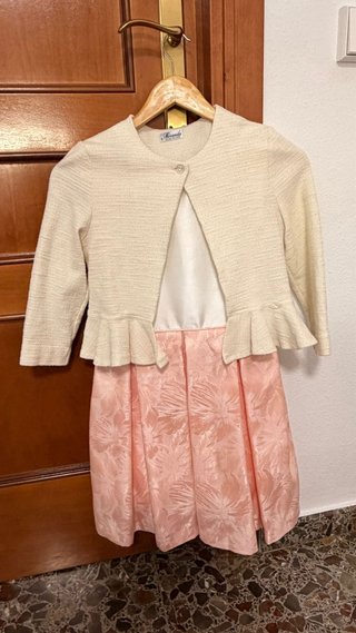 Vestido Gala Fallera Mayor Infantil Rosa y Blanco.