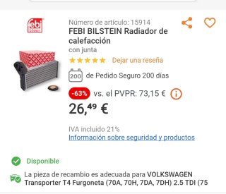 Radiador Calefacción VW T4