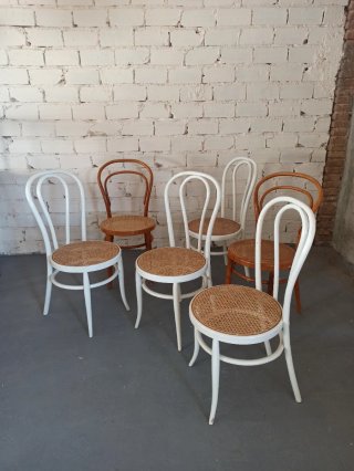 6 Sillas Estilo Thonet Madera y Rattan