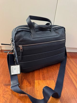 Maletín Massimo Dutti Piel y Nailon azul nuevo.