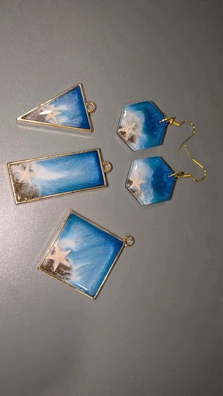 Conjunto joyas Resina Flores, conchas, ...