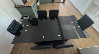 Mesa Comedor Cristal Negro con 6 puestos