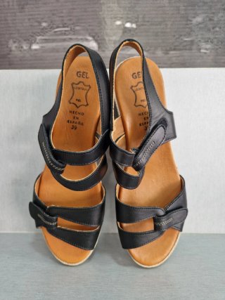 Sandalias cuña piel negras y marrones T.39 nuevas