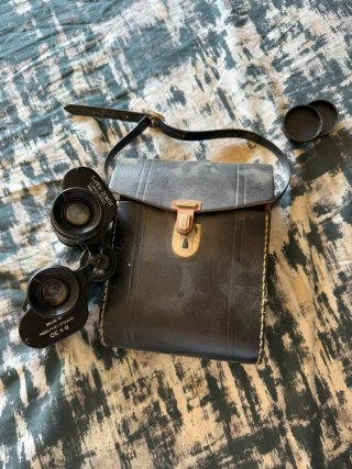 Prismáticos antiguos con funda