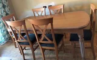 Mesa comedor extensible + 6 sillas madera