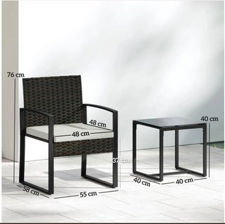 Conjunto Muebles Jardín Ratán Mesa y 2 Sillas