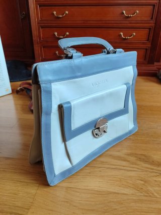 Bolso de mano VICOSTA piel gris y blanco