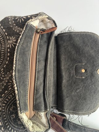 Mochila pequeña- algodon y  piel 30 cm X 30 cm