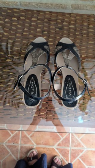 Sandalias tacón azul y plateado