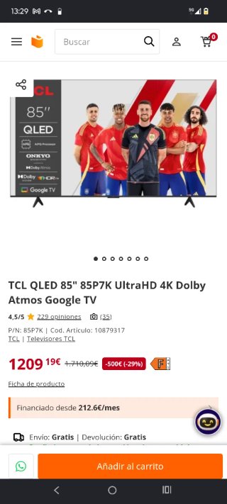 TCL 85 QLED 85P7K UltraHD 4K Google TV 800€