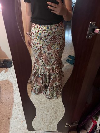 Traje Flamenca 2 Piezas Rojo y Multicolor