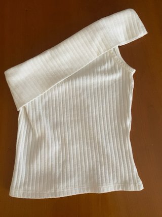 Top asimétrico Brownie canalé blanco Talla XS