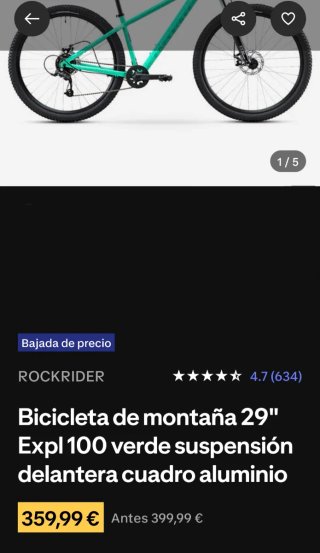 Bicicleta Rockrider 29 color verde y candado