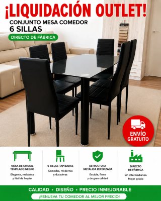 Mesa Comedor Cristal + 6 Sillas Liquidación