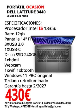 Portátil Dell Latitude 3440 i5 12GB RAM