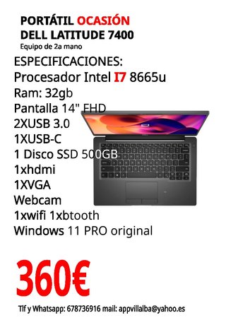 Portátil Dell Latitude 7400 i7 8665u 32GB RAM