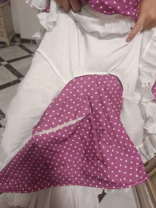 Vestido niña flamenca morado lunares blancos