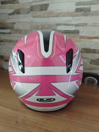 Casco HJC rosa y blanco