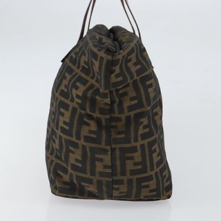 FENDI Zucca Canvas Hand Bag Black Brown Auth