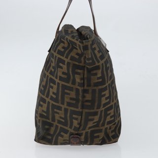 FENDI Zucca Canvas Hand Bag Black Brown Auth