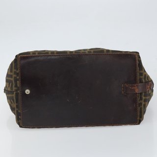 FENDI Zucca Canvas Hand Bag Black Brown Auth