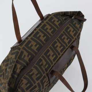 FENDI Zucca Canvas Hand Bag Black Brown Auth