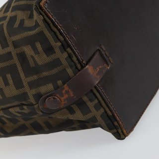 FENDI Zucca Canvas Hand Bag Black Brown Auth