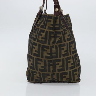 FENDI Zucca Canvas Tote Bag Black Brown Auth