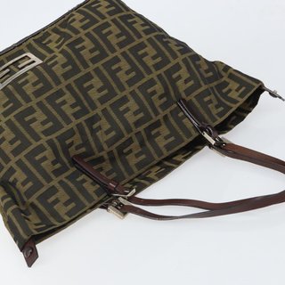 FENDI Zucca Canvas Tote Bag Black Brown Auth