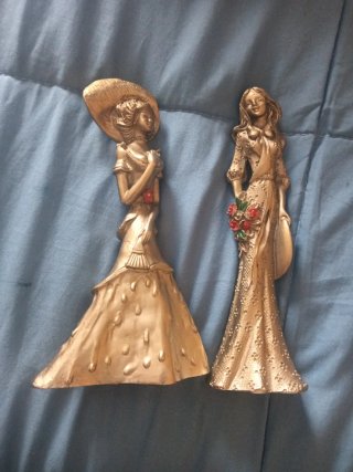 Pareja Figuras Bronce Damas Antiguas