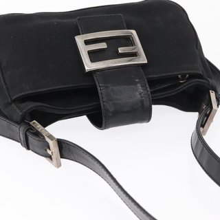 FENDI Hand Bag Nylon Black Silver Auth ep12875 -