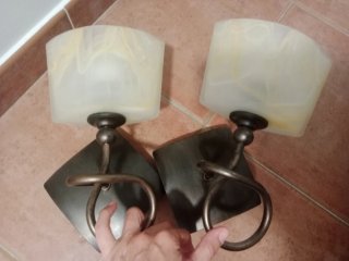 2 Lámparas de forja y cristal