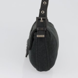 FENDI Mamma Baguette Hand Bag cotton Gray Silver